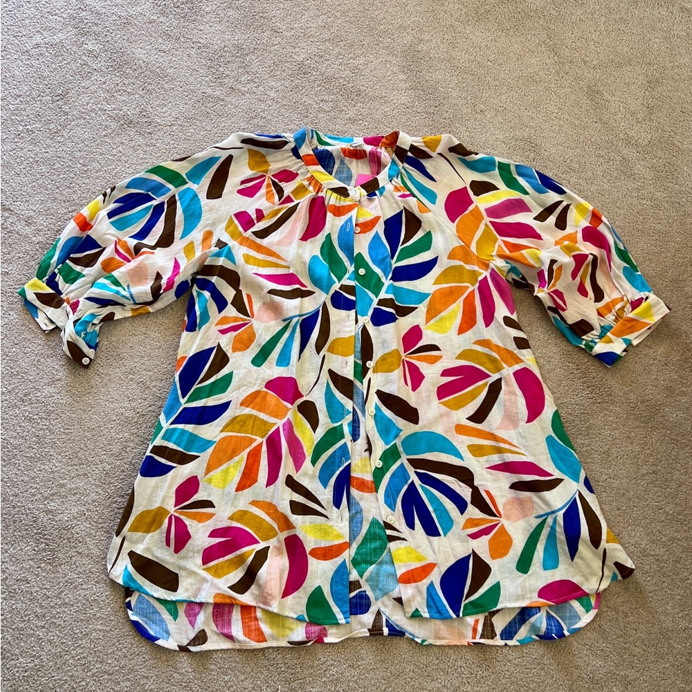 Tabitha Brown Target Multicolor Tropical Button Front Blouse XL NWT